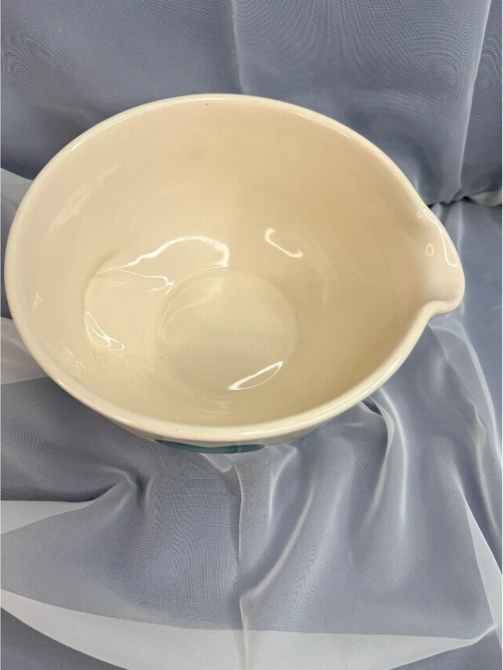 East Texas Pottery Green Heart Spongeware Batter Bowl 7” Pouring Mixing Bowl